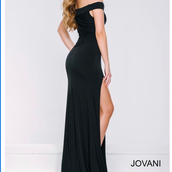New Jovani 40582 Off the Shoulder High Slit Gown size 0 black - Picture 3 of 6